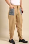 Shop_Mayank Modi - Men_Beige Malai Cotton Placement Embroidered Pant_Online_at_Aza_Fashions