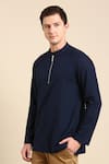 Shop_Mayank Modi - Men_Blue Malai Cotton Plain Full Sleeve Short Kurta _Online_at_Aza_Fashions