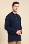 Mayank Modi - Men_Blue Malai Cotton Plain Full Sleeve Short Kurta _at_Aza_Fashions