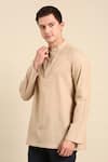 Shop_Mayank Modi - Men_Beige Malai Cotton Plain Solid Short Kurta _Online_at_Aza_Fashions