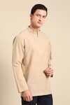 Mayank Modi - Men_Beige Malai Cotton Plain Solid Short Kurta _at_Aza_Fashions