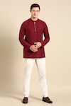 Buy_Mayank Modi - Men_Maroon Malai Cotton Plain Full Sleeve Short Kurta _at_Aza_Fashions