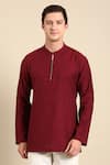 Mayank Modi - Men_Maroon Malai Cotton Plain Full Sleeve Short Kurta _Online_at_Aza_Fashions