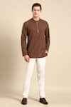 Buy_Mayank Modi - Men_Brown Malai Cotton Plain Full Sleeve Solid Short Kurta _at_Aza_Fashions