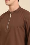 Buy_Mayank Modi - Men_Brown Malai Cotton Plain Full Sleeve Solid Short Kurta _Online_at_Aza_Fashions