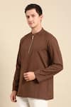 Shop_Mayank Modi - Men_Brown Malai Cotton Plain Full Sleeve Solid Short Kurta _Online_at_Aza_Fashions