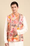 Mayank Modi - Men_Pink Muslin Digital Printed Abstract Floral Nehru Jacket _Online_at_Aza_Fashions