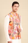 Mayank Modi - Men_Pink Muslin Digital Printed Abstract Floral Nehru Jacket _at_Aza_Fashions