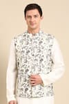Mayank Modi - Men_Grey Muslin Digital Printed Floral Nehru Jacket _Online_at_Aza_Fashions