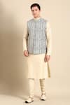 Buy_Mayank Modi - Men_Blue Muslin Digital Printed Leaf Nehru Jacket _at_Aza_Fashions