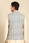 Shop_Mayank Modi - Men_Blue Muslin Digital Printed Leaf Nehru Jacket _at_Aza_Fashions