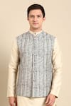 Mayank Modi - Men_Blue Muslin Digital Printed Leaf Nehru Jacket _Online_at_Aza_Fashions