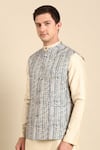 Shop_Mayank Modi - Men_Blue Muslin Digital Printed Leaf Nehru Jacket _Online_at_Aza_Fashions