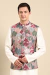 Mayank Modi - Men_Pink Muslin Digital Printed Flower Nehru Jacket _Online_at_Aza_Fashions