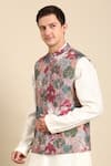 Shop_Mayank Modi - Men_Pink Muslin Digital Printed Flower Nehru Jacket _Online_at_Aza_Fashions