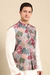 Mayank Modi - Men_Pink Muslin Digital Printed Flower Nehru Jacket _at_Aza_Fashions