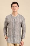 Mayank Modi - Men_Blue Muslin Printed Digital Mandarin Collar Shirt _Online_at_Aza_Fashions