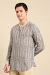 Shop_Mayank Modi - Men_Blue Muslin Printed Digital Mandarin Collar Shirt _Online_at_Aza_Fashions