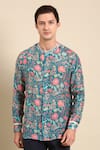 Mayank Modi - Men_Blue Muslin Printed Digital Floral Shirt _Online_at_Aza_Fashions