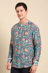 Shop_Mayank Modi - Men_Blue Muslin Printed Digital Floral Shirt _Online_at_Aza_Fashions