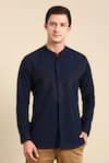 Mayank Modi - Men_Blue Malai Cotton Full Sleeve Panelled Shirt _Online_at_Aza_Fashions