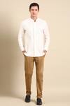 Buy_Mayank Modi - Men_White Malai Cotton Stripe Panelled Shirt _at_Aza_Fashions