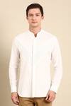 Mayank Modi - Men_White Malai Cotton Stripe Panelled Shirt _Online_at_Aza_Fashions