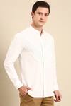 Mayank Modi - Men_White Malai Cotton Stripe Panelled Shirt _at_Aza_Fashions