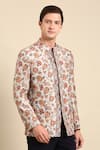 Mayank Modi - Men_Grey Muslin Printed Floral Bandhgala _at_Aza_Fashions