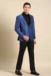 Buy_Mayank Modi - Men_Blue Silk Linen Textured Lapel Collar Blazer_at_Aza_Fashions