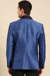 Shop_Mayank Modi - Men_Blue Silk Linen Textured Lapel Collar Blazer_at_Aza_Fashions
