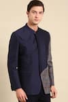 Mayank Modi - Men_Blue Linen Silk Panelled Bandhgala_at_Aza_Fashions