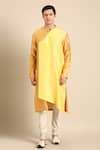 Buy_Mayank Modi - Men_Yellow Silk Jacquard Overlap Kurta And Churidar Set_at_Aza_Fashions