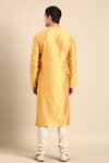 Shop_Mayank Modi - Men_Yellow Silk Jacquard Overlap Kurta And Churidar Set_at_Aza_Fashions