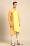 Buy_Mayank Modi - Men_Yellow Silk Jacquard Overlap Kurta And Churidar Set_Online_at_Aza_Fashions