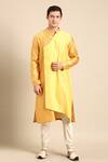 Shop_Mayank Modi - Men_Yellow Silk Jacquard Overlap Kurta And Churidar Set_Online_at_Aza_Fashions