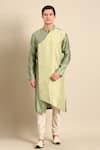 Buy_Mayank Modi - Men_Green Silk Jacquard Overlap Kurta And Churidar Set _at_Aza_Fashions