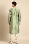 Shop_Mayank Modi - Men_Green Silk Jacquard Overlap Kurta And Churidar Set _at_Aza_Fashions