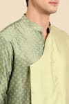 Mayank Modi - Men_Green Silk Jacquard Overlap Kurta And Churidar Set _Online_at_Aza_Fashions