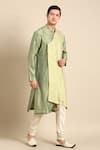 Buy_Mayank Modi - Men_Green Silk Jacquard Overlap Kurta And Churidar Set _Online_at_Aza_Fashions