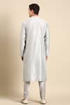 Shop_Mayank Modi - Men_Grey Silk Jacquard Asymmetric Overlap Kurta Set_at_Aza_Fashions