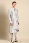 Buy_Mayank Modi - Men_Grey Silk Jacquard Asymmetric Overlap Kurta Set_Online_at_Aza_Fashions