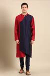 Buy_Mayank Modi - Men_Red Silk Jacquard Overlap Colorblocked Kurta_at_Aza_Fashions
