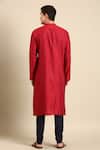 Shop_Mayank Modi - Men_Red Silk Jacquard Overlap Colorblocked Kurta_at_Aza_Fashions