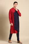 Shop_Mayank Modi - Men_Red Silk Jacquard Overlap Colorblocked Kurta_Online_at_Aza_Fashions