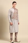 Buy_Mayank Modi - Men_Silver Muslin Printed Floral Overlap Kurta Set _Online_at_Aza_Fashions