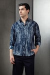 Rohit Gandhi + Rahul Khanna_Blue Silk Print Abstract Haze Shirt _Online_at_Aza_Fashions