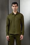 Rohit Gandhi + Rahul Khanna_Green Linen Plain Shirt _Online_at_Aza_Fashions