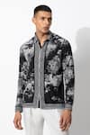 Buy_Rohit Gandhi + Rahul Khanna_Black Silk, Crepe Embroidery Flamboyant Supernova Box Print Shirt _at_Aza_Fashions