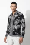 Buy_Rohit Gandhi + Rahul Khanna_Black Silk, Crepe Embroidery Flamboyant Supernova Box Print Shirt _Online_at_Aza_Fashions